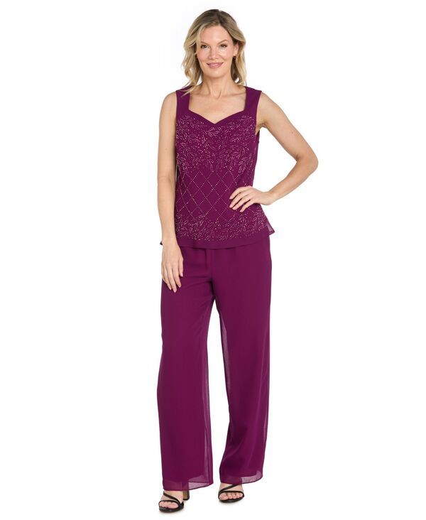 アールアンドエムリチャーズ レディース トップス タンクトップ ジョーゼット パンツ ジャケット R M Richards Womens Beaded Georgette PullOn Tank To
