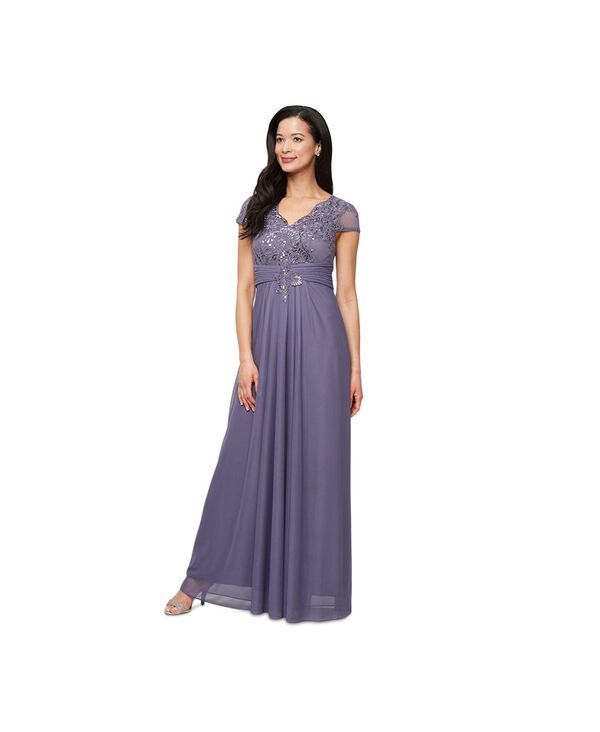 アレックスイブニングス レディース トップス ワンピース 半袖 Alex Evenings Womens Embellished ShortSleeve Gown Icy Orchid