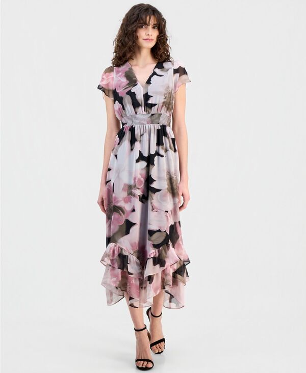 アンクライン レディース トップス ワンピース フラワー柄 プリント フリル シャーリング フラワー Anne Klein Womens FloralPrint Smocked Ruffledress 19,936円