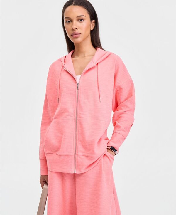 イデオロギー レディース アウター パーカー・スウェット シャツ IDeology Womens Rib Slub ZipFront Hooded Sweatshirt Shell Pink ピンク