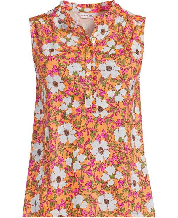 ランズエンド レディース トップス タンクトップラスサイズ フリル リネン Lands End Plusize Linen Blend Ruffle Trim Tank Top Sweet mango