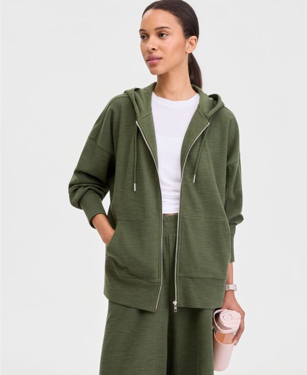 イデオロギー レディース アウター パーカー・スウェット シャツ IDeology Womens Rib Slub ZipFront Hooded Sweatshirt Seaweed