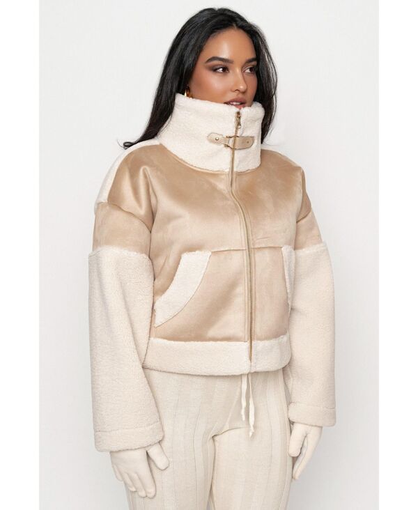 ジェイラックスレーベル レディース アウター ジャケット・ブルゾン スエード JLUXLABEL Womensuede And Sherpa Jacket Sand サンド