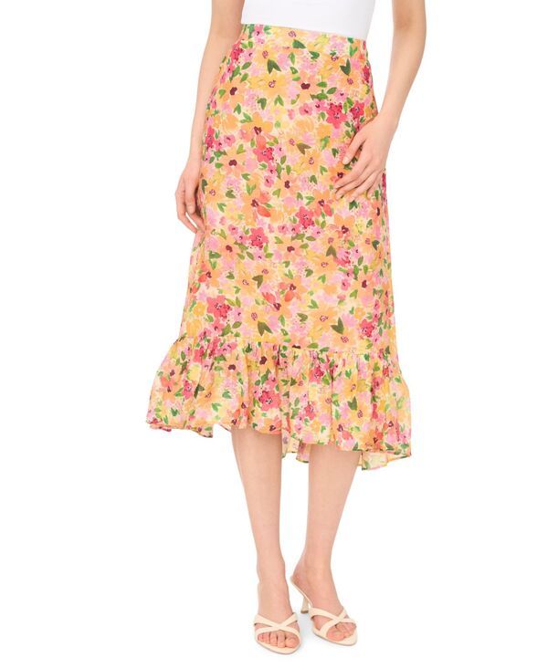 セセ レディース ボトムスカート フリル裾 フラワー柄 フリル ミディ フラワー CeCe Womens Floral Ruffle Hemidi Skirt Claret Red レッド