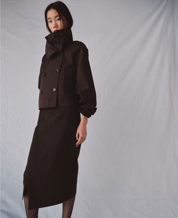 マンゴ レディース アウター コート クロップド MANGO Womens FunnelNeck Cropped Trench Coat Chocolate チョコレート