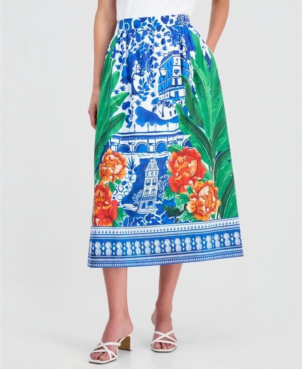 ティー・タハリ レディース ボトムスカート プリント ミディ Tahari Womens Printed PullOn Fla red Midi Skirt Bliss Garden ティー・タハリ レディース ボトムスカート プリント ミディ Tahari Womens Printed PullOn Fla red Midi Skirt Bliss Garden