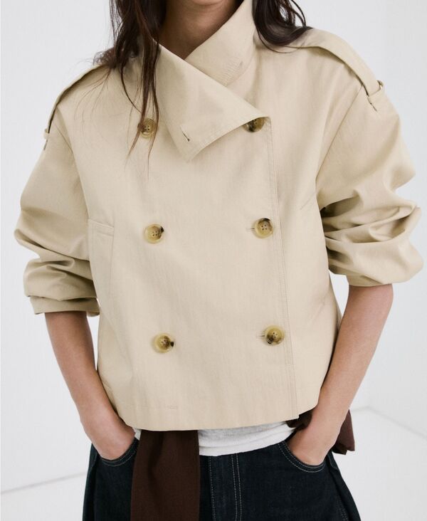 マンゴ レディース アウター コート クロップド MANGO Womens FunnelNeck Cropped Trench Coat Beige ベージュ