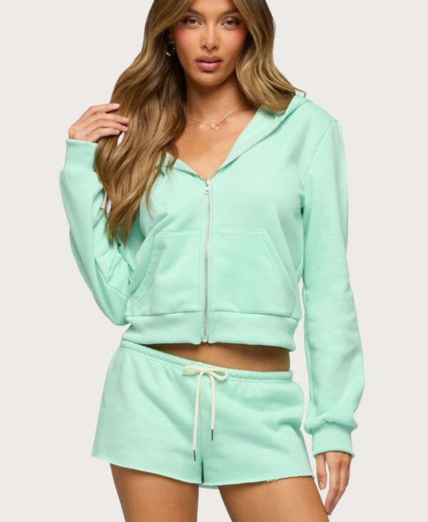 アディクテッド レディース アウター パーカー・スウェット Edikted Womens Lynette Zip Up Hoodie Aqua アクア