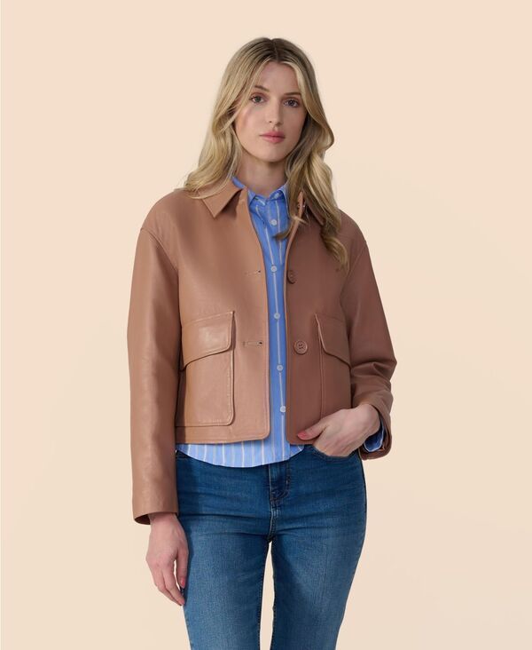 ファーニック UK レディース アウター ジャケット・ブルゾン クロップド レザー Furniq UK Womens Cropped Leather Jacket Mocha mousse モカ