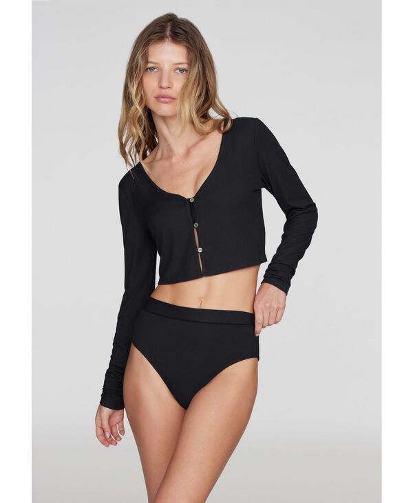クープ レディース アウター ニット・セーター シルク カーディガン クロップド CUUP Womens The Cropped Cardigan Modal Silk Riblack ブラック