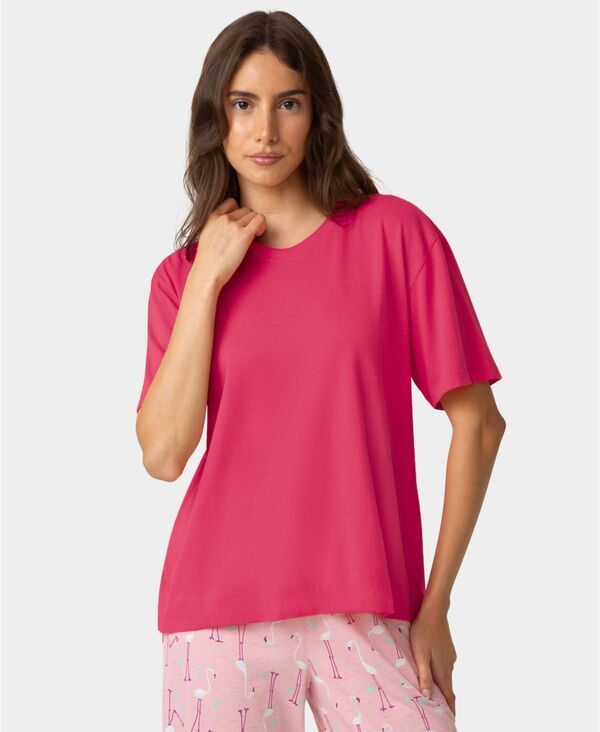ヒュー レディース アンダーウェア ナイトウェア 半袖 コットン Hue WomenshortSleeve Cotton Candied Boxy Pajamas Top Azalea