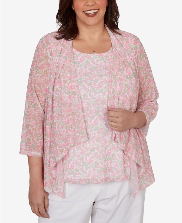 ハーツオブパーム レディース アウター ニット・セーター プラスサイズ プリント メッシュ カーディガン HEARTS OF PALM Plusize Printed Mesh 34Sleeve Ca