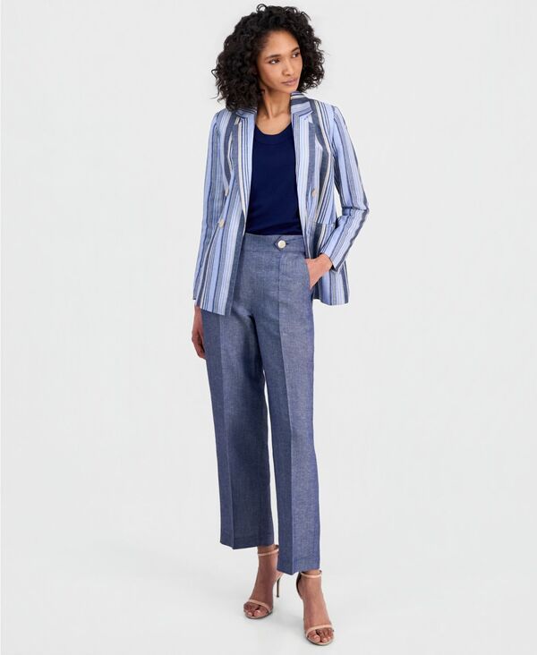 アンクライン レディース アウター ジャケット・ブルゾン ブレザー リネン Anne Klein Womens LinenBlend Striped OpenFront Blazer Lake Sho アンクライン レディース アウター ジャケット・ブルゾン ブレザー リネン Anne Klein Womens LinenBlend Striped OpenFront Blazer Lake Sho