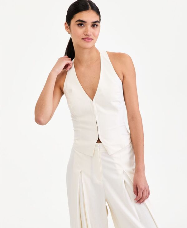 バースリー レディース トップス ベスト シャーリング リネン Bar III WomensmockedBack LinenBlend Vest Egret