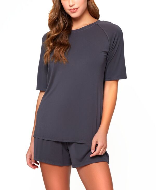 アイコレクション レディース アンダーウェア ナイトウェア iCollection Womens 2Piece Raglan Top and Short Pajama Set Gray グレー
