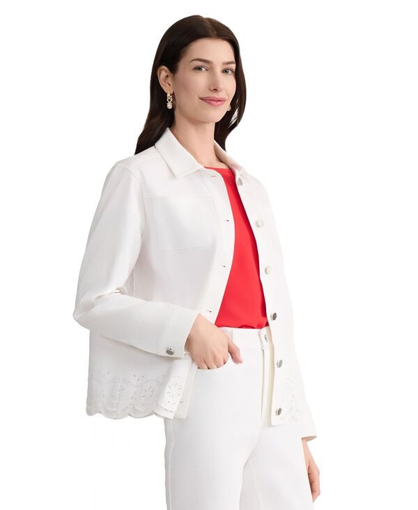 ジョーンズニューヨーク レディース アウター ジャケット・ブルゾン シャツ コットン Jones New York Womenstretch Cotton Eyelet Shirt Jacket So