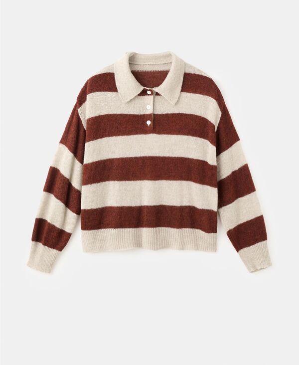 マンゴ レディース アウター ニット・セーター ポロシャツ MANGO Womenstriped PoloNeck Sweater Light Pastel Gray グレー