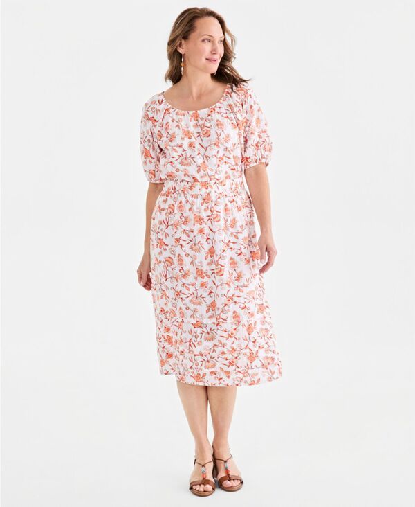 スタイルアンドコー レディース ボトムスカート プリント ミディ コットン Style Co Womens Printed Cotton Gauze PullOn Midi Skirt Orange