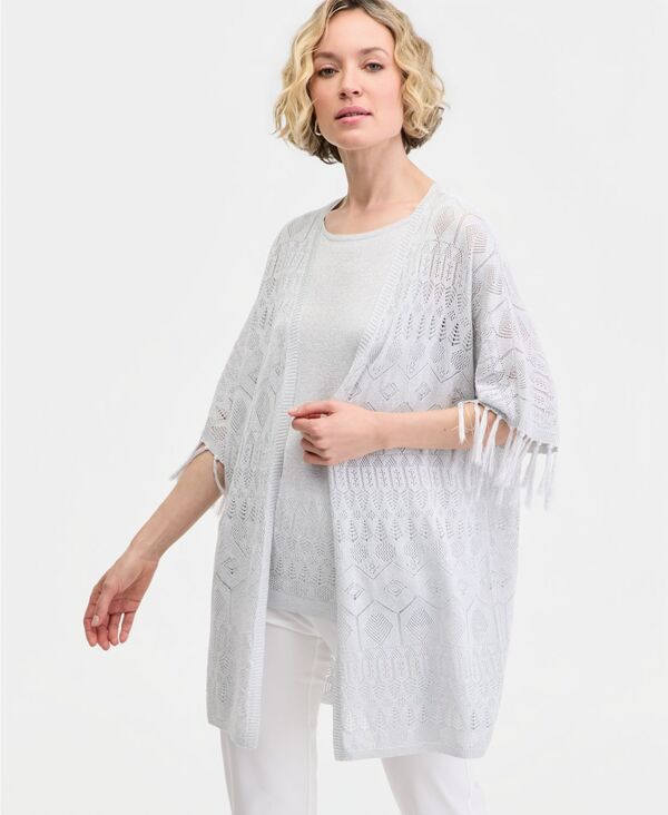 ジェイエムコレクション レディース アウター ニット・セーター トール カーディガン フリンジ JM Collection Womens Metallic Fringe Pointelle Cardi