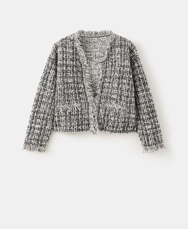 マンゴ レディース アウター ジャケット・ブルゾン ツイード MANGO Womens Oversized Tweed Jacket Black ブラックジャンパー・ブルゾン