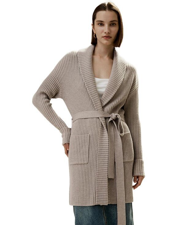 リリーシルク レディース アウター ニット・セーター ウール カーディガン LILYSILK Womens Merino Wool Shawl Collar Cardigan Camel キャメル