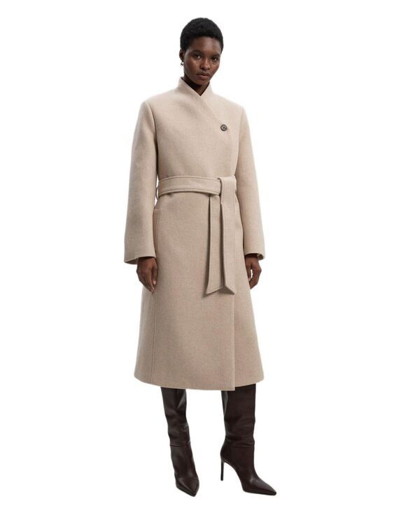カレンミレン レディース アウター コート ミディ ウール Karen Millen Womens Wool Wrap Neck Tailo red Belted Midi Coatmeal オートミ