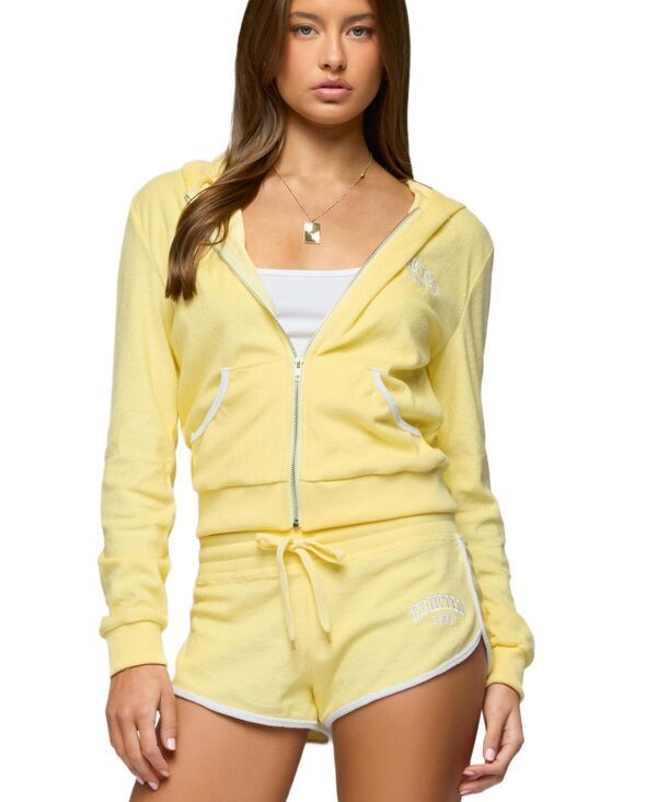 アディクテッド レディース アウター パーカー・スウェット パイル Edikted Womens Madilyn Terry Cloth Zip Up Hoodie Yellow イエロー 17,836円