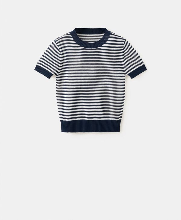 マンゴ レディース アウター ニット・セーター MANGO Womens Crop Striped Sweater Dark Navy ネイビー