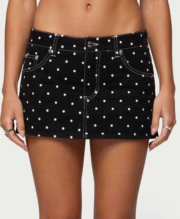 アディクテッド レディース ボトムスカート ドット柄 ドット ミニ デニム Edikted Womens Freada Polka Dot Denimini Skort Blackandwhite ホ