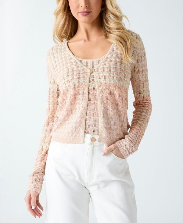 ゲス レディース アウター ニット・セーター Vネックロップド GUESS Womens Rosalyn Cover Shoulder VNeck Cropped Sweater Peach Beig
