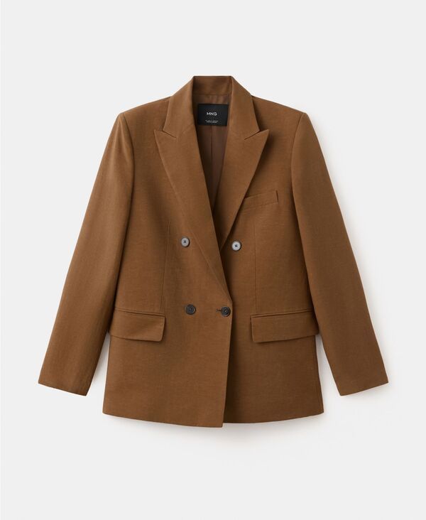 マンゴ レディース アウター ジャケット・ブルゾン ブレザー リネン MANGO Womens DoubleBreasted Linen Suit Blazer Caramel