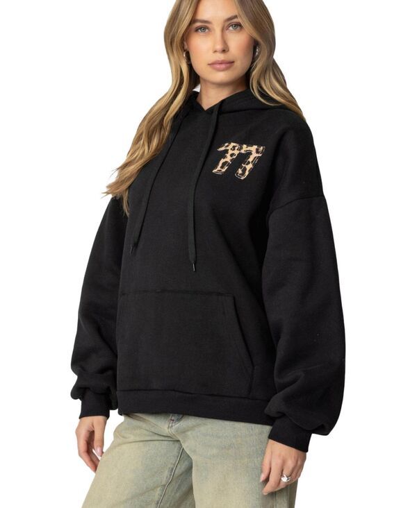 アディクテッド レディース アウター パーカー・スウェット Edikted Womens Leopard 77 Oversized Hoodie Black ブラック
