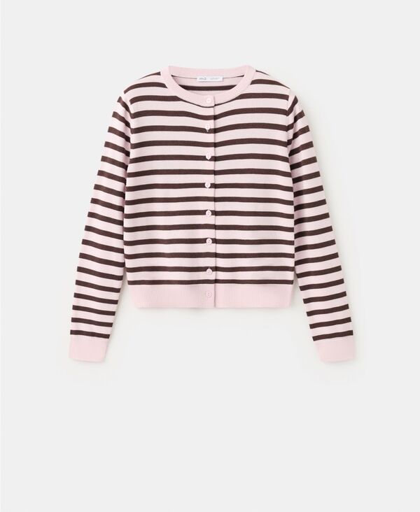 マンゴ レディース アウター ニット・セーター カーディガン MANGO Womenstripped Knit Cardigan Pink ピンク