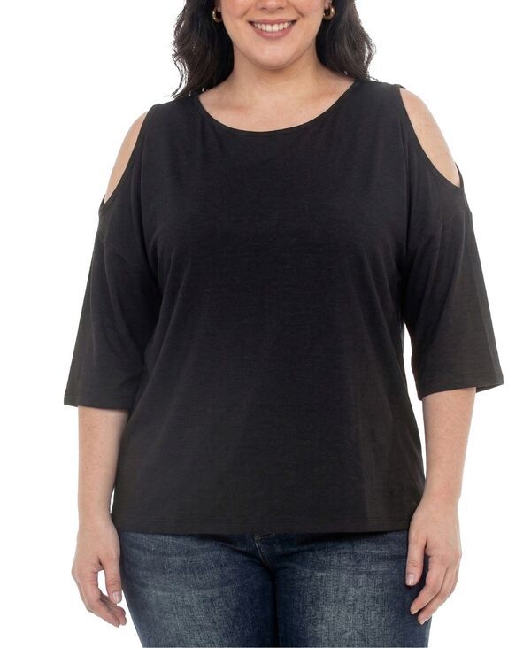 ホワイトマーク レディース アウター パーカー・スウェット プラスサイズ White Mark Plusize Casual Cold Shoulder Pullover Top Black ブラック