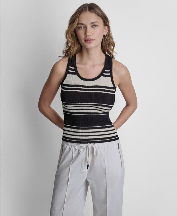 ダナ キャラン ニューヨーク レディース トップス タンクトップ セーター DKNY Womenstriped Sweater Tank Top Blackcoconut ブラック