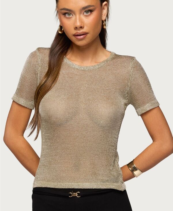 アディクテッド レディース アウター ニット・セーター Edikted Womens Luchia Shiny Knitop Gold ゴールド