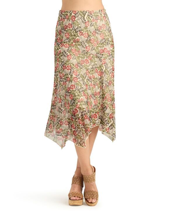 ビーシーエックス レディース ボトムスカート アシンメトリー プリント メッシュ ミディ BCX Womens Printed Mesh Asymmetrical Midi Skirt Pat C