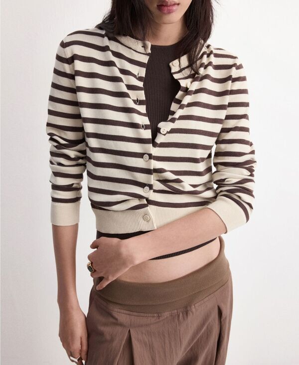 マンゴ レディース アウター ニット・セーター カーディガン MANGO Womenstripped Knit Cardigan Chocolate チョコレート 14,336円