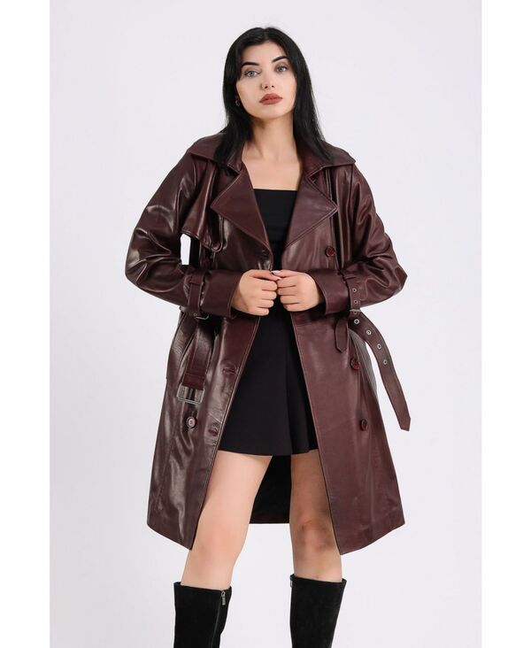 ファーニック UK レディース アウター ジャケット・ブルゾン コート レザー Furniq UK Womens Leather Trench Coat Burgundy バーガンディ