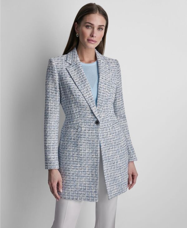 ダナ キャラン ニューヨーク レディース アウター ジャケット・ブルゾン ツイード ブレザー DKNY Womens Tweed OneButton Topper Blazer Blue Multi