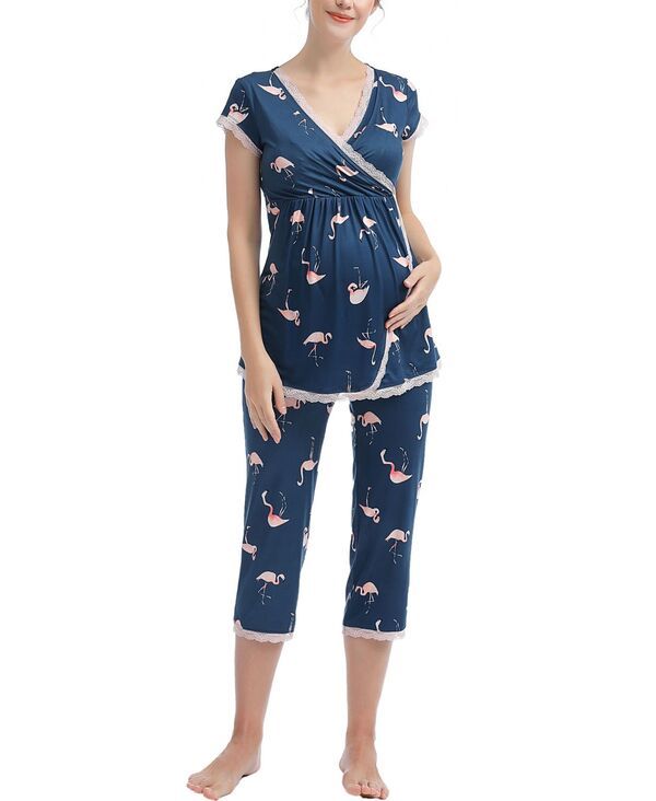 キミアンドカイ レディース アンダーウェア ナイトウェア マタニティ kimi kai Maternity Addisonursing Pajama Set Denim blue デニム