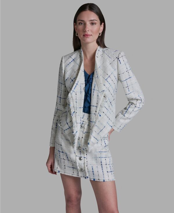 ビーシビージー レディース アウター ジャケット・ブルゾン ツイード フリンジ BCBG Womens Tweed Open Front Fringe Jacket Whisper White Mul