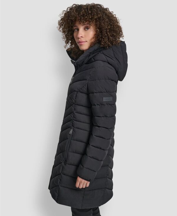 ダナ キャラン ニューヨーク レディース アウター コート DKNY Womens Chevron Stand Collar Coat Black ブラック