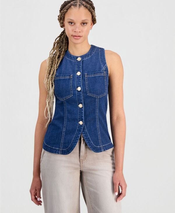 リヴァプール ロサンゼルス レディース トップス ベスト クルーネック デニム Liverpoolos Angeles Womens Crewneck ButtonFront Denim Vest W