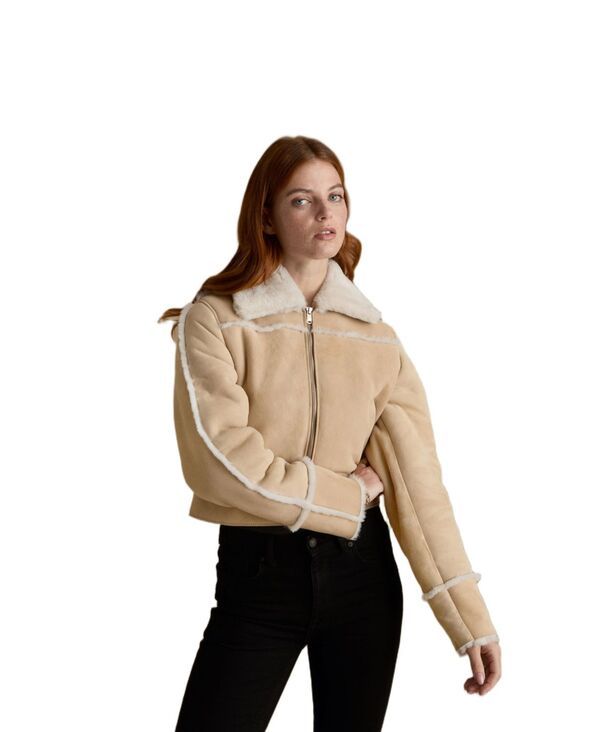 ファーニック UK レディース アウター ジャケット・ブルゾン スエード クロップド Furniq UK Womens Cropped Suede Shearling Jacket Beige ベージ