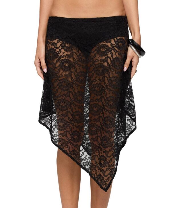 アディクテッド レディース ボトムスカート ミディ シアー レース Edikted Womensheer Lace Handkerchief Midi Skort Black ブラック