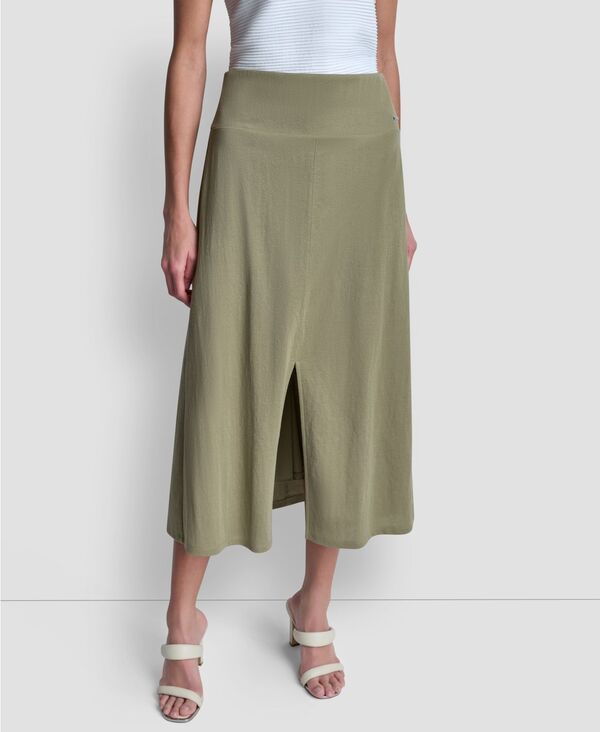ダナ キャラン ニューヨーク レディース ボトムスカート A ライン ミニ ロゴ DKNY Womens Arid Pique Mini Logo Emblem Slit ALine Skirt Li