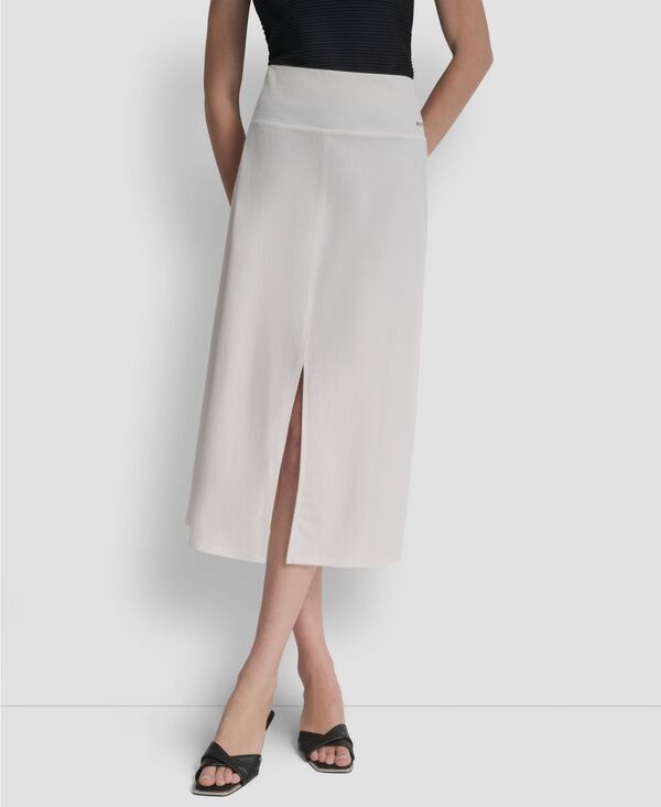 ダナ キャラン ニューヨーク レディース ボトムスカート A ライン ミニ ロゴ DKNY Womens Arid Pique Mini Logo Emblem Slit ALine Skirt Iv