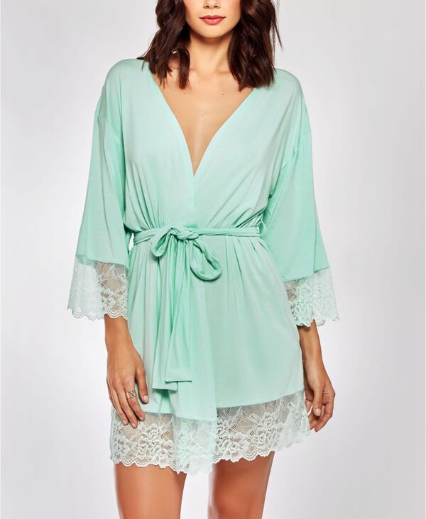アイコレクション レディース アンダーウェア ナイトウェア コントラスト レース ニット iCollection Elegant Modal Knit Robe Lingerie with Contr