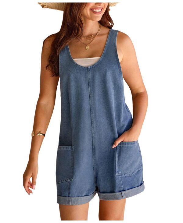 カップシー レディース ボトムス ハーフパンツ・ショーツ ロンパース Cupshe Womens Younger Self Blue Romper Medium blue ブルー
